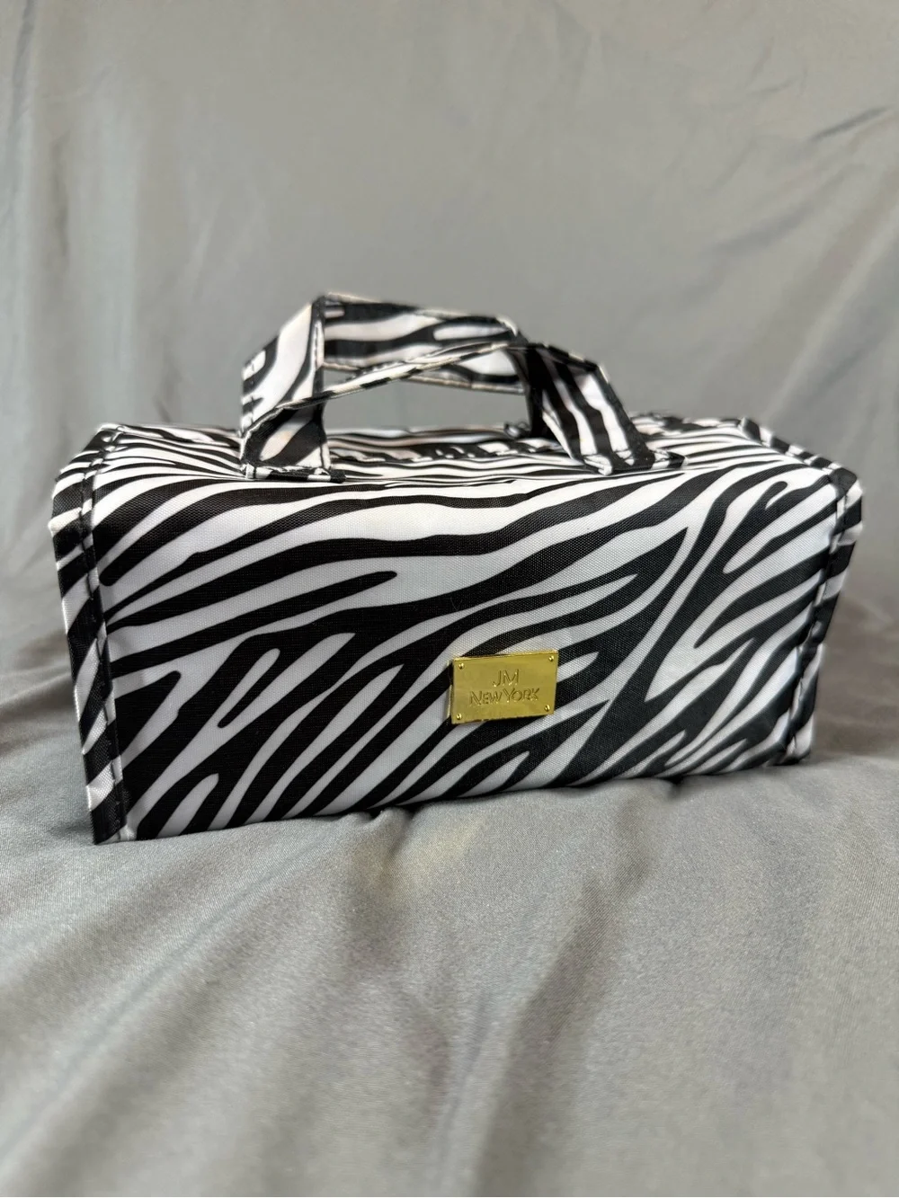 Black & White Zebra Print Cosmetic Case with Top Handles
